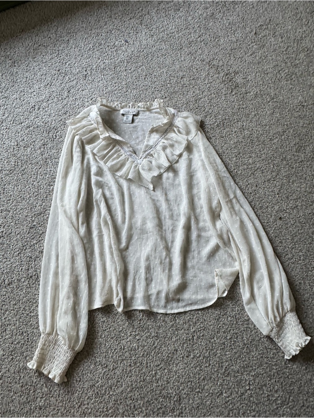Rachel Zoe Cream Ruffle V-Neck Long Sleeve Blouse